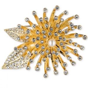 ANNE KLEIN Gold-Tone Crystal Flower Burst Pin